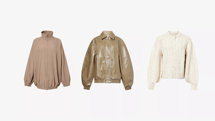 Stylish outerwear options displayed on a simple background featuring unique textures and colors.