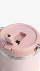 Stylish pink drink container with a secure lid for easy sipping and outdoor adventures.
