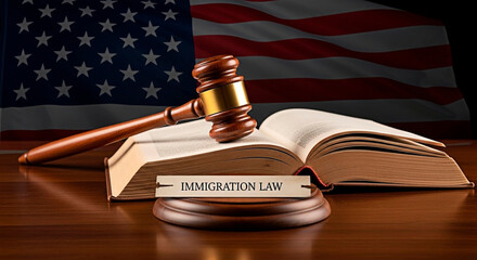 Immigration Law Concept with American Flag Background.