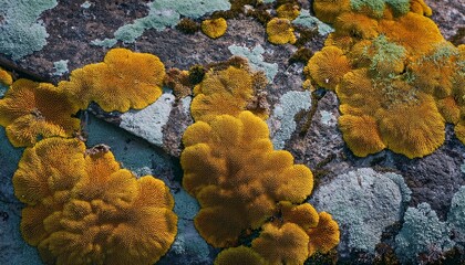 close up of textured stone surface with moss and lichen