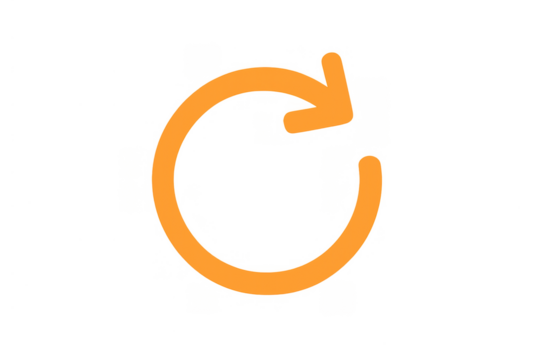 Orange circular arrow icon representing refresh, reload, update, repeat, and cycle with transparent background