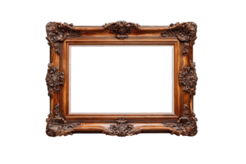 Ornate brown wooden picture frame with intricate carvings