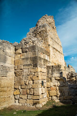 The tower of the fortress wall of the ancient city on a clear sunny day, Chersonesos. Sights of Russia. Architecture of World tourism. © Victor1153