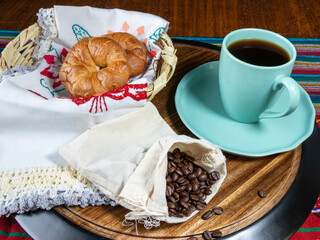 Mexican breakfast with pan dulce, conchas, and coffee