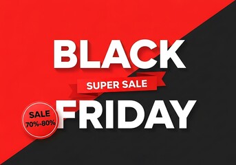 Bold black friday super sale announcement with vibrant red and black diagonal split background and circular sale sticker