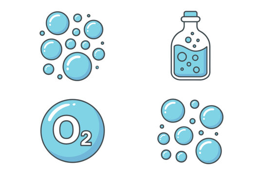 Bubbles, a bottle, and oxygen molecule graphic representations are shown