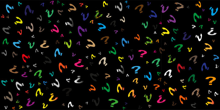Question mark seamless pattern. Repeating interrogation patern. Hand drawn black simple icon on white sample background. Repeated modern wallpaper for design prints. Repeat swatch.