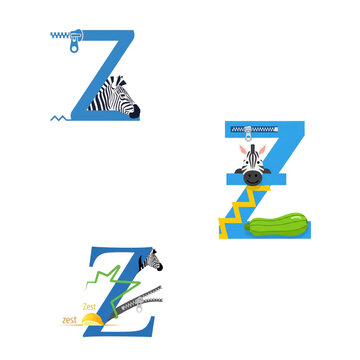 Playful animal alphabet featuring zebras and the letter Z, a fun educational resource for kids learning the ABCs with cute cartoon characters