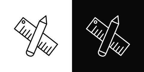 Pencil and ruler icon. Outline symbol for Website UI