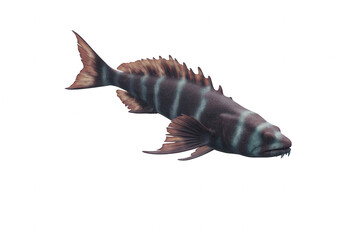 Obraz premium Dark striped aquatic creature with sharp teeth and fins against transparent background black fish