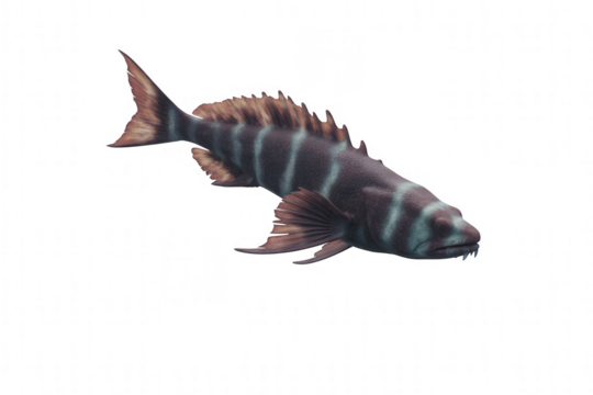 Dark striped aquatic creature with sharp teeth and fins against transparent background black fish - Powered by Adobe