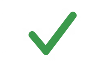 Green check mark icon or tick symbol representing success, valid agreement, done task, and confirmation on transparent background