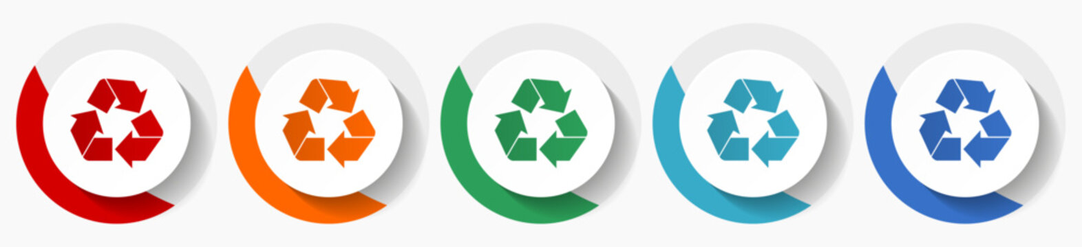 Recycling vector icons, flat icon set for logo design, webdesign and mobile applications, colorful web button collection in eps 10