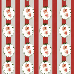 Fun holiday pattern featuring cute bears with popcorn on red and gray striped background