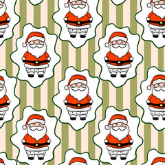 Cheerful Santa Claus pattern in festive colors for holiday decorations and crafts