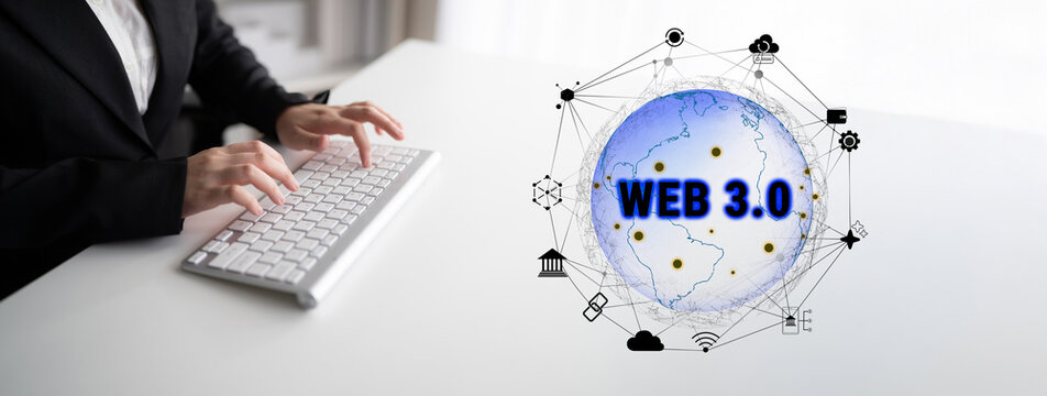 The interconnected global ecosystem of Web 3.0 technology. A worldwide network connecting blockchain, DeFi, NFT, and other decentralized services. Motif - Powered by Adobe