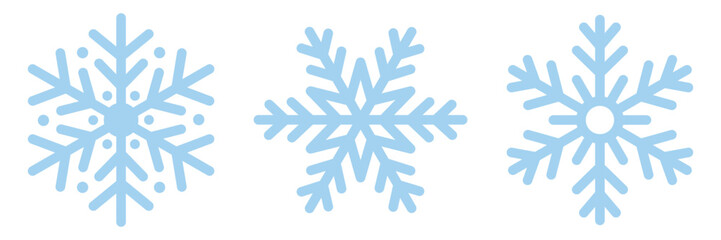 Set of cute symmetric blue snowflakes isolated on a transparent background. Cartoon decorative elements. Editable stroke. Ideal for Christmas, New Year, and winter designs. PNG and vector illustration