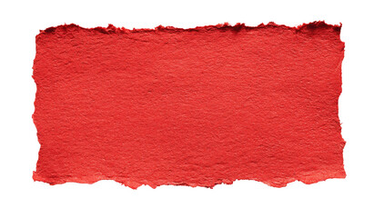 A vibrant red rectangular piece of paper with irregular, torn edges