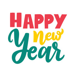 Happy New Year typography with bold colorful letters and festive decorative style for holiday greetings and celebration designs