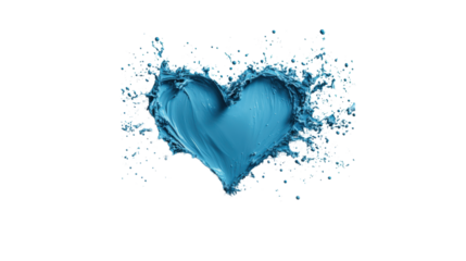 Blue Heart with Paint Splash on Transparent Background