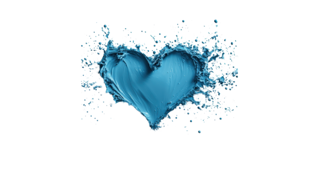 Blue Heart with Paint Splash on Transparent Background