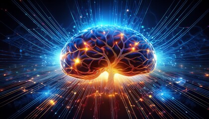 Obraz premium abstract digital brain with neural network and glowing energy