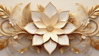 elegant cream and gold floral design with ornate leaf accents and intricate geometric patterns ideal for luxurious backgrounds and decorative purposes