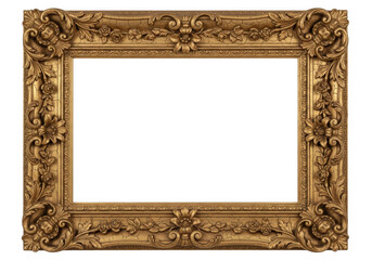 Ornate gilded baroque picture frame isolated on transparent background
