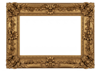 Ornate gilded baroque picture frame isolated on transparent background