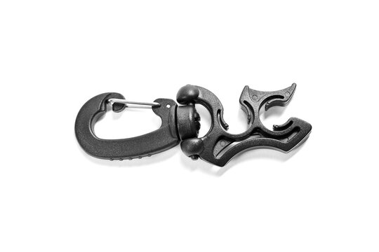 Ergonomic swivel carabiner for hose attachment with metal lock isolated on white background   