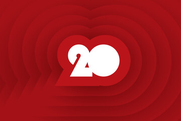 Abstract red background with number 20th, 20th Red loop geometric background with depth of shadow 3d effect.