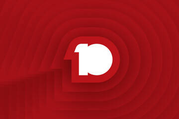 Abstract red background with number 10th, 10th Red loop geometric background with depth of shadow 3d effect.