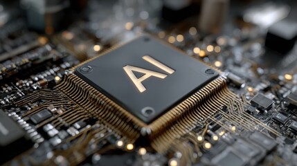 Artificial intelligence chip close up showcases advancements in deep learning technology for the stock market and financial industry