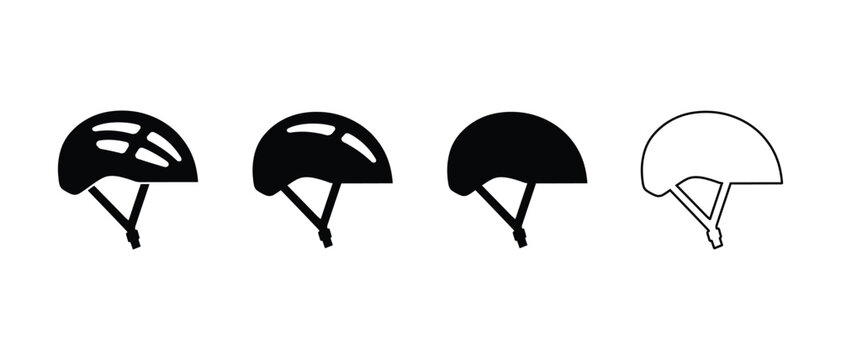 Bicycle helmet icon set, Safety cycling headwear vectors