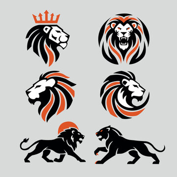 Logo Le&atilde;o Vetor Rei: &Iacute;cone Empresarial Preto e Laranja.