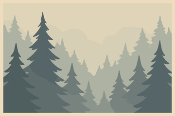 Obraz premium Abstract Misty Forest. minimalist flat illustration of abstract forest forms fading into mist, muted gray and