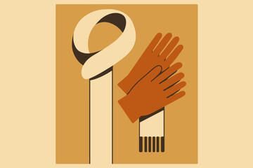 Fototapeta premium Vintage Winter Geometry. minimalist flat illustration of scarf and gloves forming geometric composition,