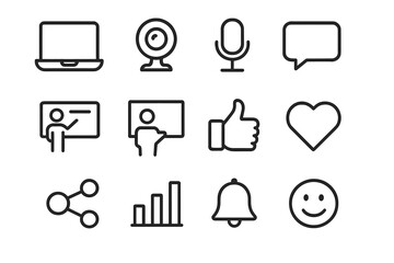 Fototapeta premium Digital Audience Icons. Digital audience participation. Line outline icon set of digital audience