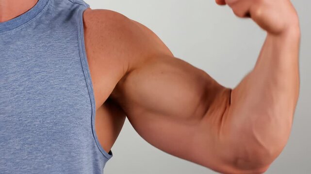 Man flexing bicep muscle showing strength