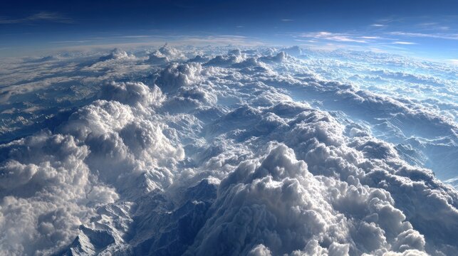 Bright blue sky and soft white clouds from above, capturing a beautiful aerial scene perfect for stock market visuals and inspirational backdrops