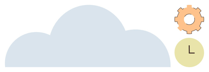 Simplified cloud shape with gear for technology and clock for time management. Ideal for data storage, technology, time, efficiency, innovation, automation, remote work. Simple flat metaphor