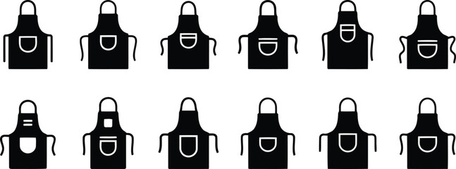 A diverse collection of black apron icons in various styles. Vector set for chef, cook, and kitchen themes