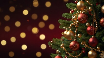 Sparkling Christmas Tree with Golden Lights, a tall and perfectly shaped festive tree decorated with shimmering ornaments.