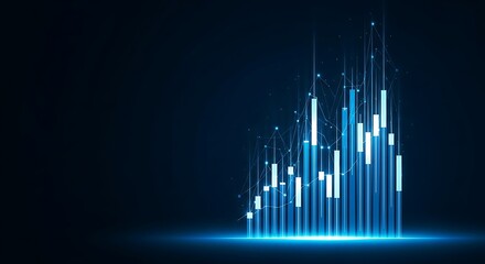 Abstract glowing bar graph on dark background, representing data visualization and financial growth