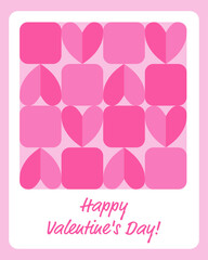 Romantic abstract Valentine's card with split-colored hearts and the phrase "Happy Valentine's Day". Trendy card template perfect for love greetings, holiday messages, and lovely sentimental designs.