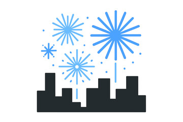 Urban Festival Fireworks. Urban Festival Sky. Flat minimalist vector illustration of an Urban Festival Sky.