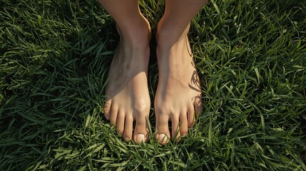 Ultra-realistic 4K lifestyle scene capturing peaceful connection with nature as a person relaxes with bare skin touching fresh meadow surface, expressing freedom, mindfulness, calm energy and natural 