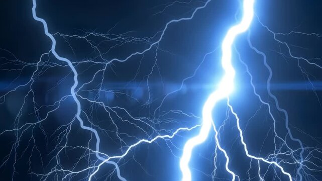 Lightning power overlay on green screen, Electric lightning, Animated bolt strikes, lightning storm, blue light force effect, Blue Lightning flash Thunderbolt isolated on black background
