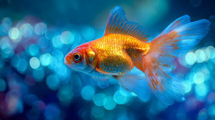 Fototapeta premium Vibrant goldfish swimming against a dreamy bokeh background