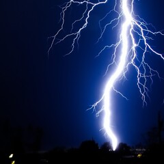 Vibrant Lightning Strike Illuminating the Dark Night Sky